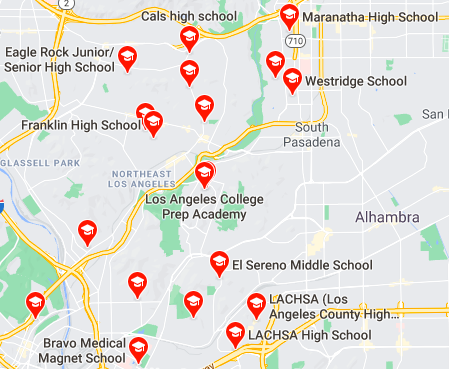 Map of high schools in Northeast Los Angeles